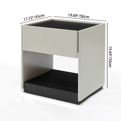 Modern Square Veneered Plywood Bedside Table - Minimalist Clean Lines Nightstand With Drawer For Bedroom