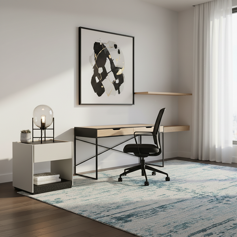 Modern Square Veneered Plywood Bedside Table - Minimalist Clean Lines Nightstand With Drawer For Bedroom