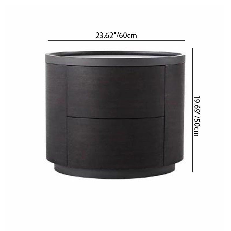 Traditional Vintage Cylinder Nightstand With 2 Drawers - Raised Guardrail Top Bedside Table For Bedroom