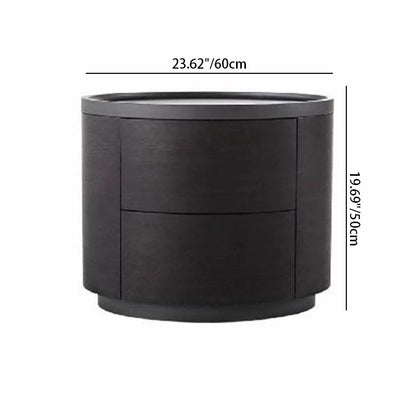 Traditional Vintage Cylinder Nightstand With 2 Drawers - Raised Guardrail Top Bedside Table For Bedroom
