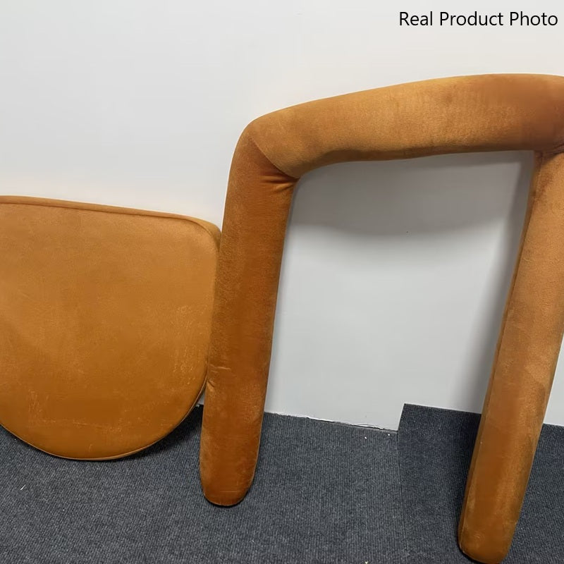 Contemporary Creative Velvet Metal Rounded Curved Cylindrical Vanity Chair With Armrests Backrest For Bedroom