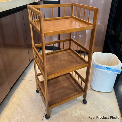 Modern Minimalist Bamboo & MDF Mobile Square Storage Shelf 2/3 Tier Living Room