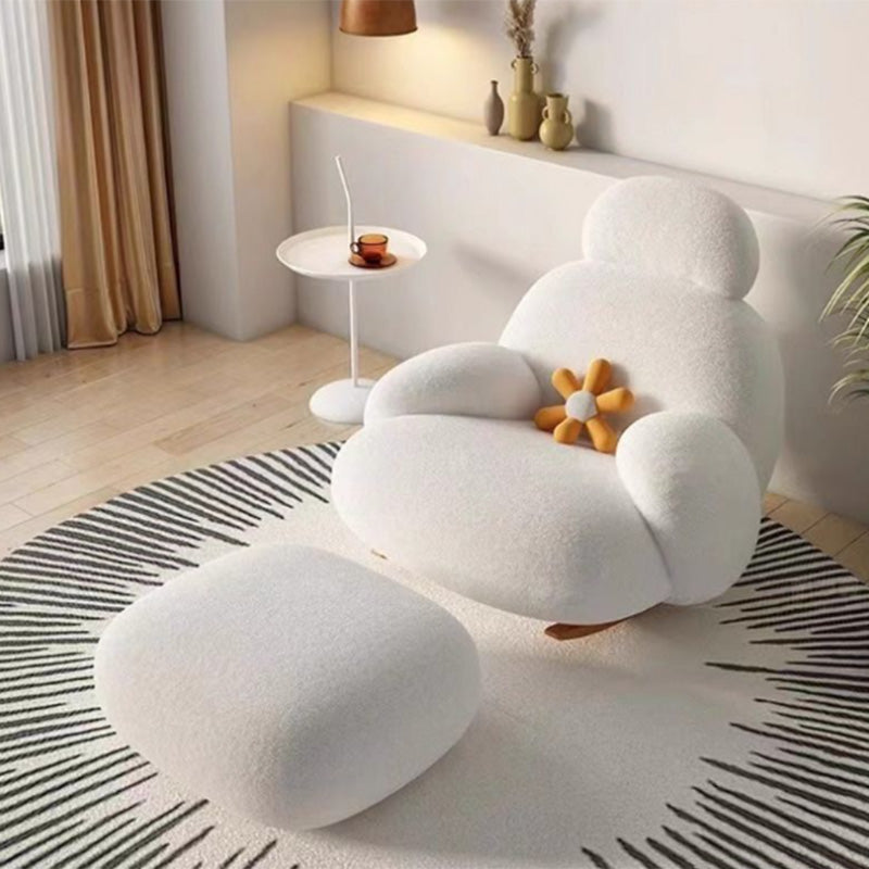 Modern Minimalist Oval Solid Wood Carbon Steel Sherpa Fabric Accent Chair Backrest Armrest For Living Room