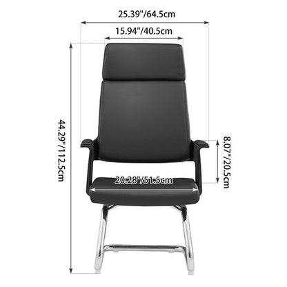 Modern Executive High-Back Black PU Leather Top Grain Leather Desk Chair - Cantilever Office Chair With 180° Swivel & Auto-Return Function For Home Office
