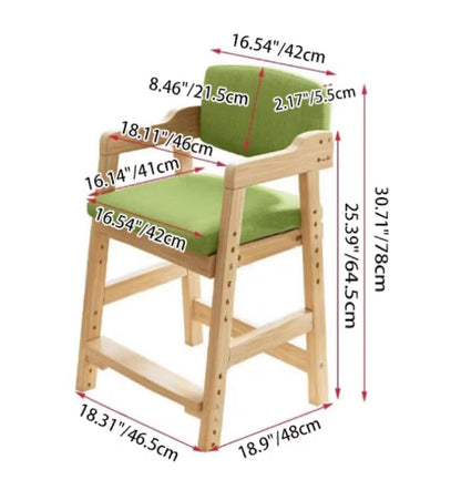 Modern Minimalist Adjustable Solid Pine Wood Cotton Linen Foam Sponge Kids Chair For Bedroom