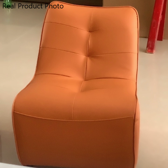 Modern Minimalist Rectangular Curved PU Leather Solid Wood Accent Chair Backrest Armless For Living Room