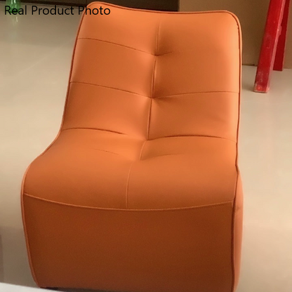 Modern Minimalist Rectangular Curved PU Leather Solid Wood Accent Chair Backrest Armless For Living Room