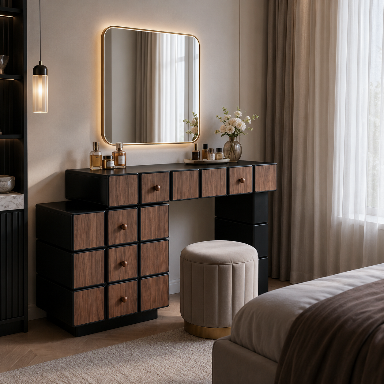 Nordic Makeup Vanity Desk With 5 Drawers Storage - Extendable MDF Dressing Table For Bedroom