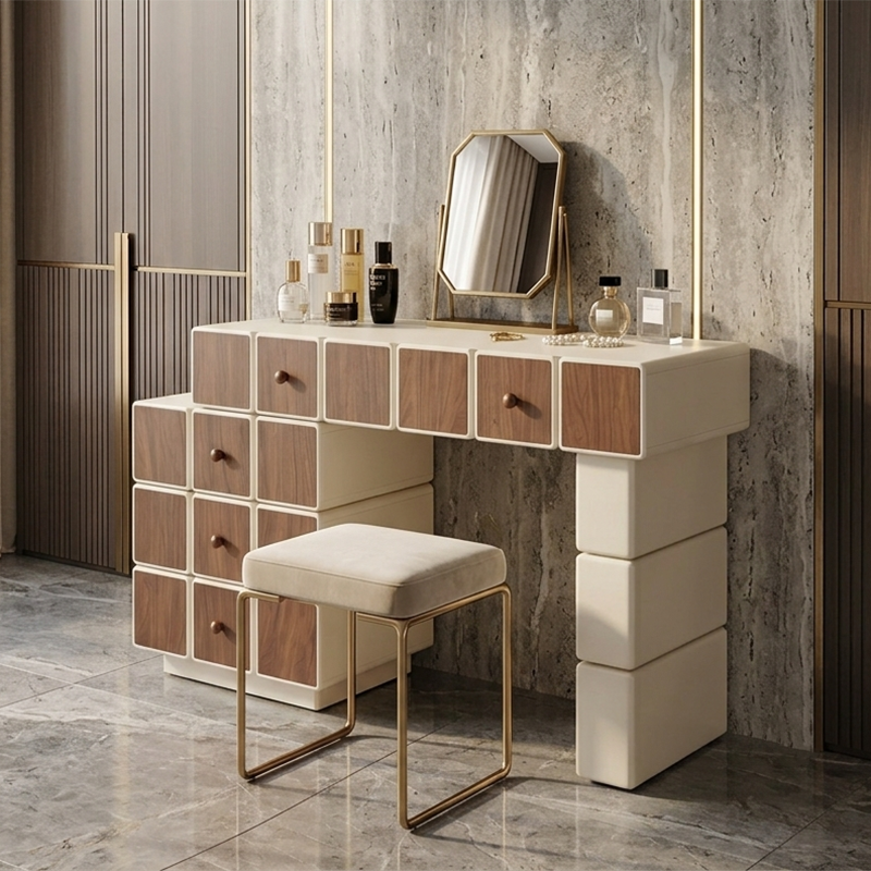 Nordic Makeup Vanity Desk With 5 Drawers Storage - Extendable MDF Dressing Table For Bedroom