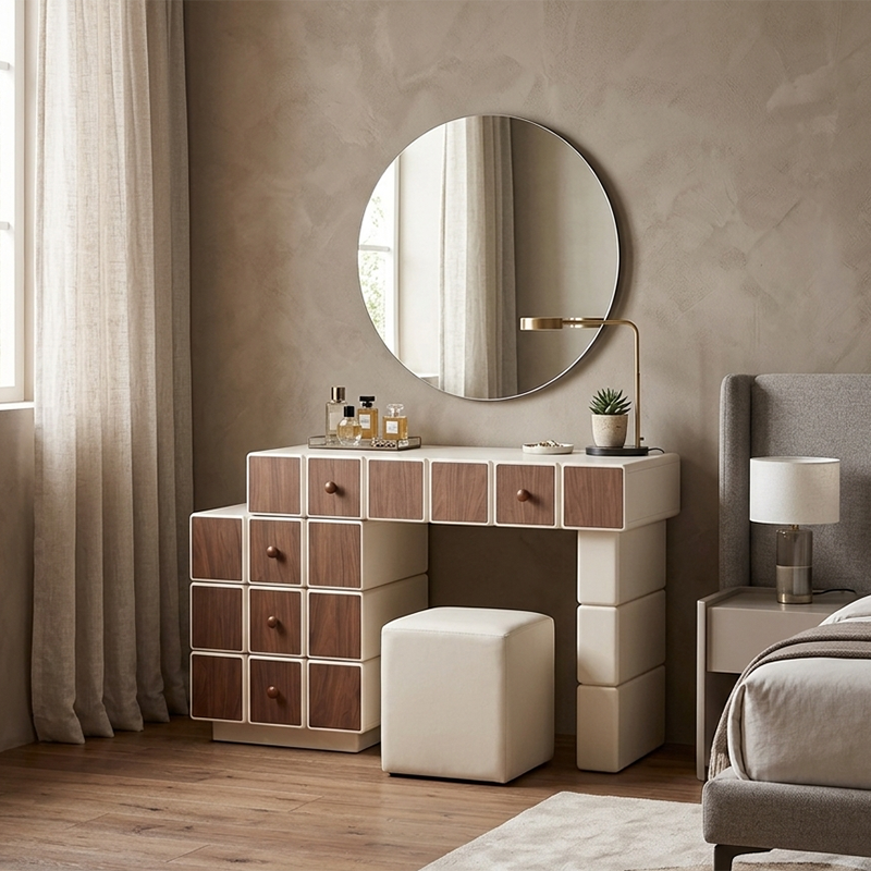 Nordic Makeup Vanity Desk With 5 Drawers Storage - Extendable MDF Dressing Table For Bedroom