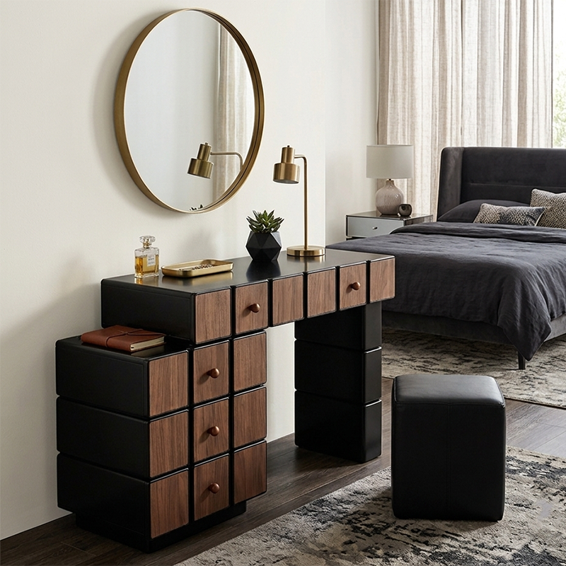 Nordic Makeup Vanity Desk With 5 Drawers Storage - Extendable MDF Dressing Table For Bedroom
