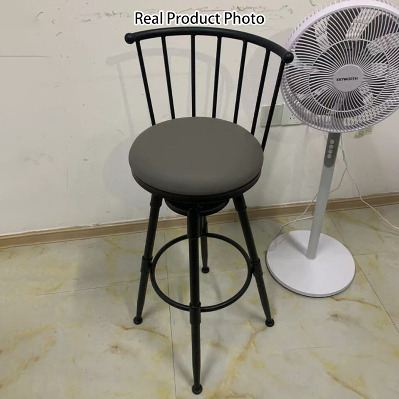 Contemporary Industrial Wood Iron Fabric PU Leather Round Backrest Armless Liftable Bar Stool For Dining Room & Kitchen