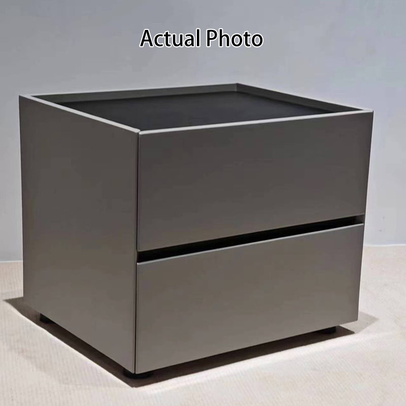 Modern Minimalist Dual-Drawer Nightstand: Light Luxury - Greige Neutral Storage Bedside Table For Bedroom