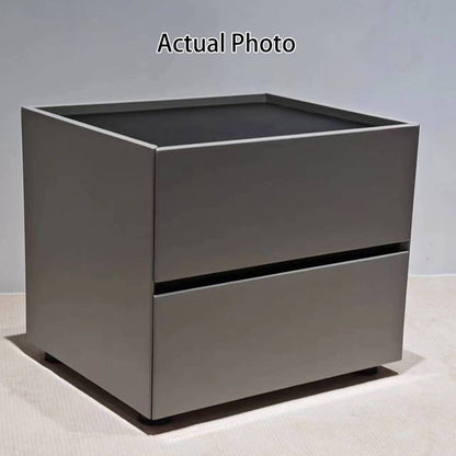 Modern Minimalist Dual-Drawer Nightstand: Light Luxury - Greige Neutral Storage Bedside Table For Bedroom