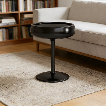 Contemporary Creative Fiberglass Wine Glass Shape Round Side Table With Tempered Glass Top 2-Tier Storage For Living Room & Bedroom