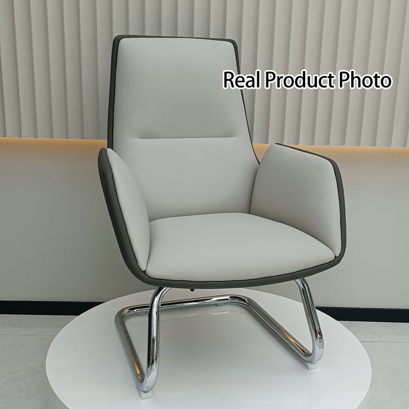 Modern Minimalist Ergonomic Mid Back Leather Plywood & Metal Office Chair - Upholstered Desk Chair With Armrests Comfortable Reception Chair For Home Office