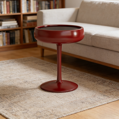 Contemporary Creative Fiberglass Wine Glass Shape Round Side Table With Tempered Glass Top 2-Tier Storage For Living Room & Bedroom