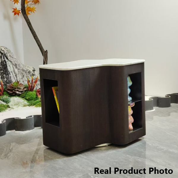 Contemporary Creative Marble S-Curve Bedside Table - Rotating 2 Drawers Nightstand For Bedroom