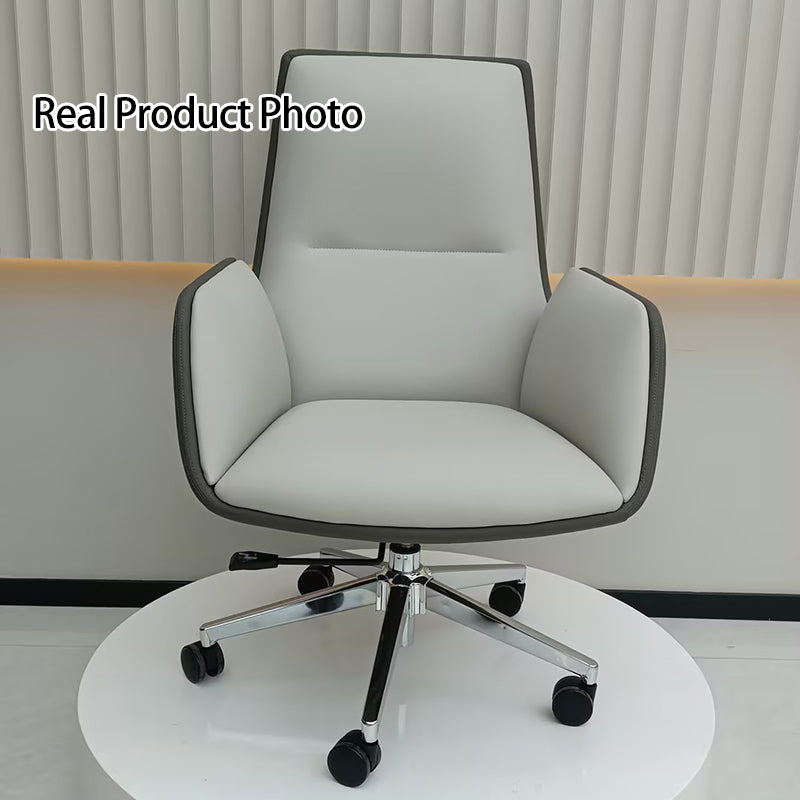 Modern Minimalist Ergonomic Leather Plywood Metal Office Chair Adjustable Swivel Desk Chair With Wheels - Mid-Back Comfortable Task Chair For Home Office
