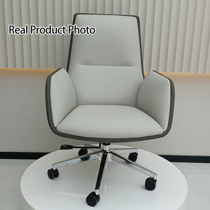 Modern Minimalist Ergonomic Leather Plywood Metal Office Chair Adjustable Swivel Desk Chair With Wheels - Mid-Back Comfortable Task Chair For Home Office