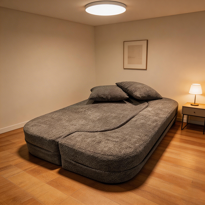 Modern Minimalist Foldable Sherpa Sofa - Compression Convertible Frame-Free Sofa Bed With High Resilience Foam For Small Spaces