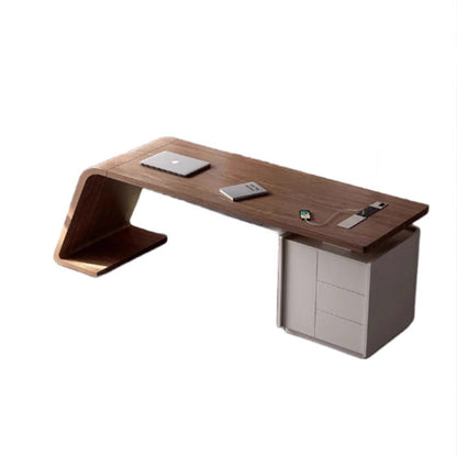 Modern Minimalist Trapezoidal Solid Wood Plywood Desks 3-Drawer For Home Office